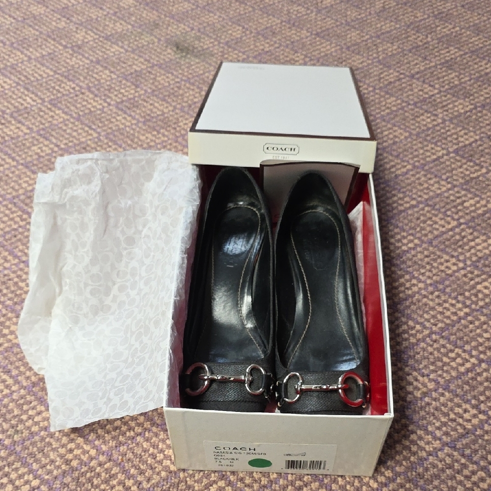 Authenic Coach Black Heeled Shoes with Silver Accents